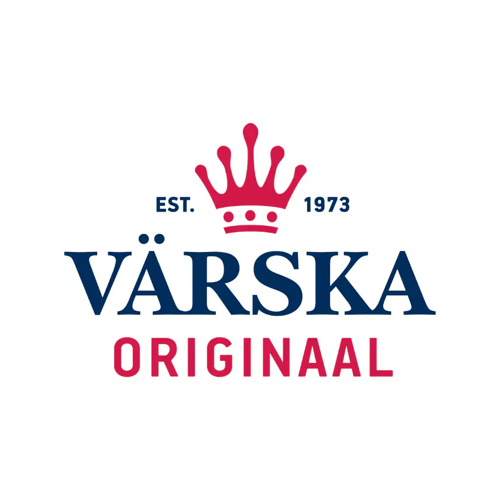 Logo, jossa on punainen kruunu sanojen "EST. 1973" ja "VÄRSKA ORIGINAAL" sinisellä ja punaisella tekstillä valkoisella pohjalla.